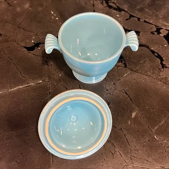 Vintage Fiesta Turquoise Blue Sugar Bowl with Lid Homer Laughlin - Picture 4 of 7